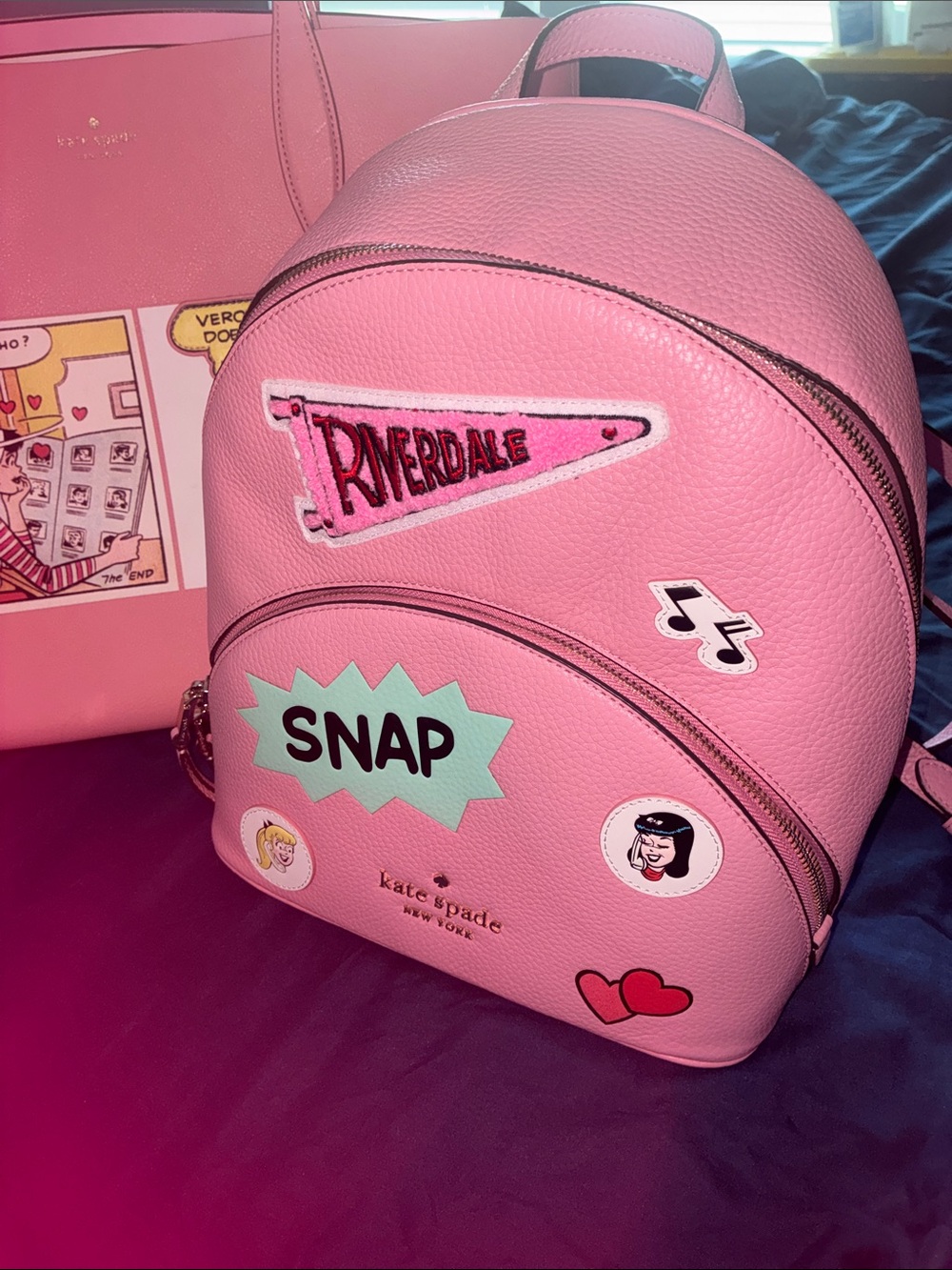 kate spade Pink Kids Mini Backpack with Playful Patch Accents archie riverdale